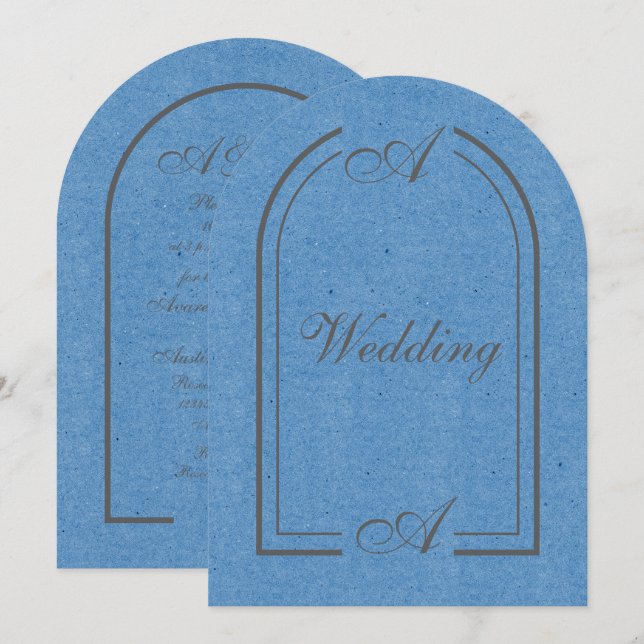 Minimalist Cobalt Blue and Grey Arch Wedding Invitation (Front/Back)