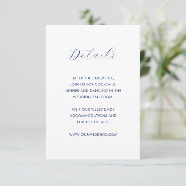 Minimalist Cobalt Blue Modern Wedding Enclosure Card (Standing Front)