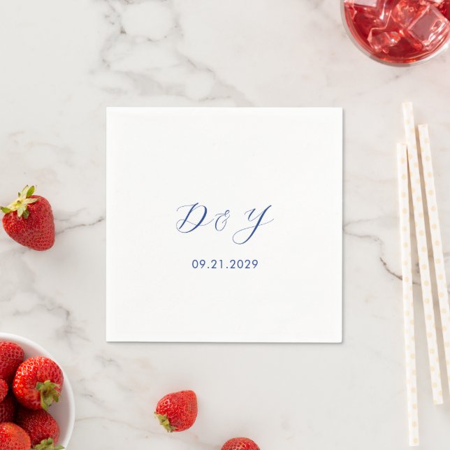 Minimalist Cobalt Blue Modern Wedding Napkin (Insitu)