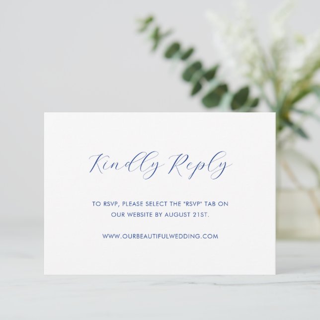 Minimalist Cobalt Blue Modern Wedding RSVP Card (Standing Front)