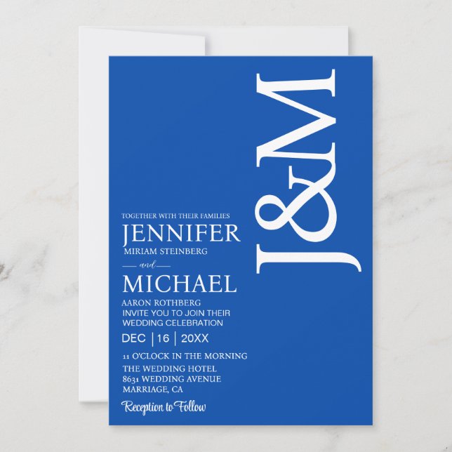 Minimalist Cobalt Blue Ocean Blue Wedding Invitation (Front)
