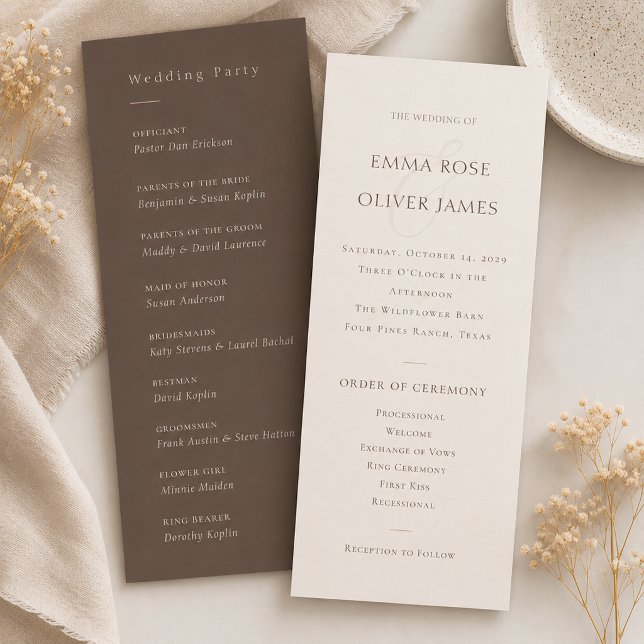 Minimalist Cocoa Brown Service Order Wedding  Prog Programme (Minimalist Cocoa Brown Service Order Wedding Program)