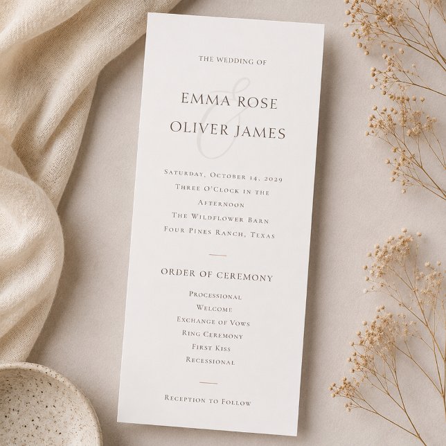 Minimalist Cocoa Brown Wedding Monogram  Programme (Minimalist Cocoa Brown Wedding Monogram Program)