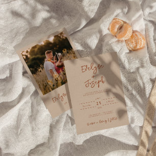 Minimalist Cocoa Cream Photo Boho Modern Wedding   Invitation