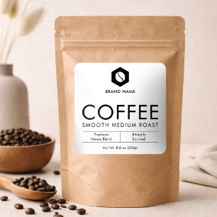 Minimalist Coffee Beans Pouch Jar Packaging Design Square Sticker