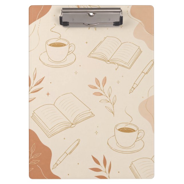 Minimalist Coffee & Books Academia Notebook Clipboard (Front)
