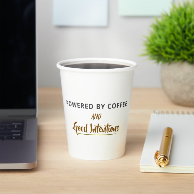 Minimalist Coffee Quote Postcard | Funny Good Inte Paper Cups (Insitu)
