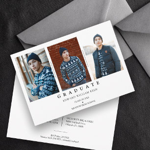 Minimalist Collage 3 Photos Graduate Graduation Invitation