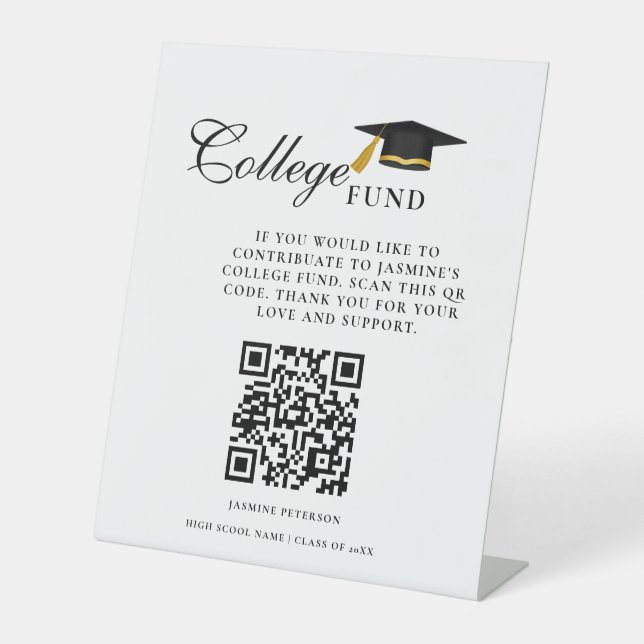 Minimalist College Fund QR Code Sign Graduation (Front)