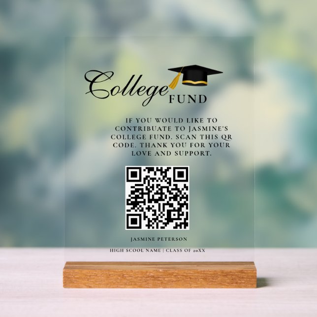 Minimalist College Fund QR Code Sign Graduation (Neutral)