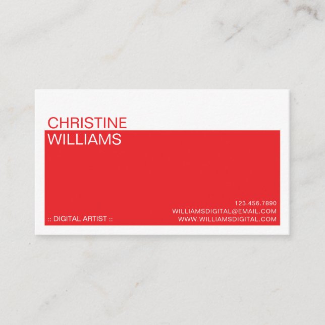 Minimalist Coloured Block Red Business Card (Front)