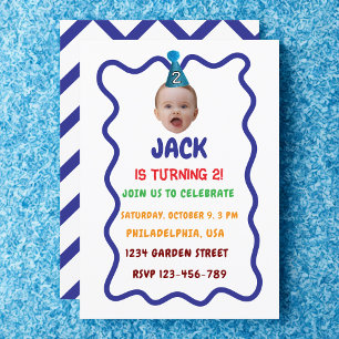 Minimalist Colourful 2nd Birthday Invitation, Face Invitation