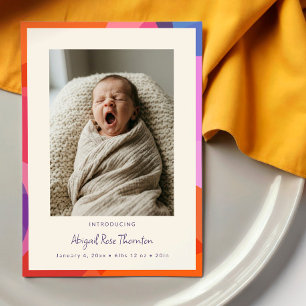 Minimalist Colourful Border Modern Baby Photo Birt Announcement