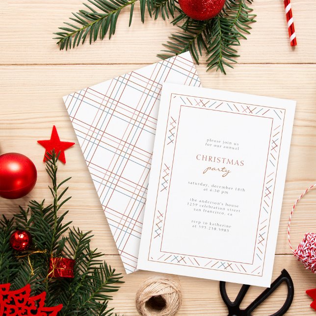 Minimalist Colourful Plaid Family Christmas Party Invitation (Creator Uploaded)
