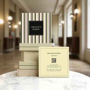 Minimalist Colourful Stripes Retro QR Code Bakery  Square Business Card