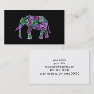 minimalist colourful tribal floral neon elephant business card