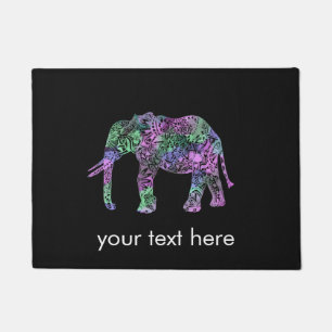 minimalist colourful tribal floral neon elephant doormat