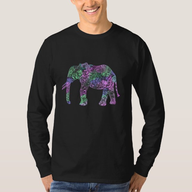 minimalist colourful tribal floral neon elephant T-Shirt (Front)