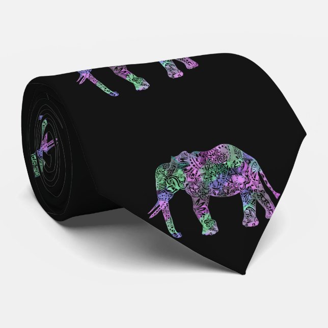 minimalist colourful tribal floral neon elephant tie (Rolled)