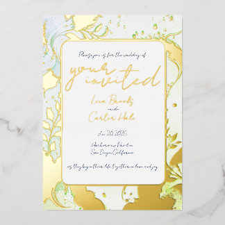 Minimalist Colourful Watercolor Foil Invitation
