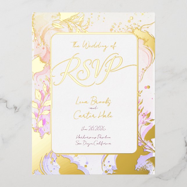 Minimalist Colourful Watercolor Foil Invitation (Front)