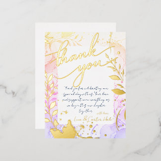 Minimalist Colourful Watercolor Foil Thank You Car Invitation Postcard