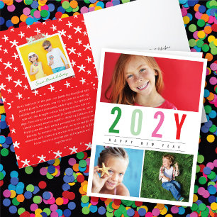 Minimalist Colourful Year 3 Photo Modern Simple Holiday Card