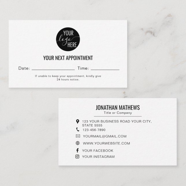 Minimalist Company Logo Next Appointment Cards (Front/Back)