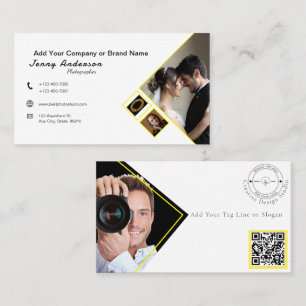 Minimalist Company Logo QR Code Photographer White Business Card