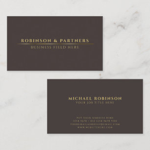Minimalist Company Name Gold Line Dark Brown Business Card