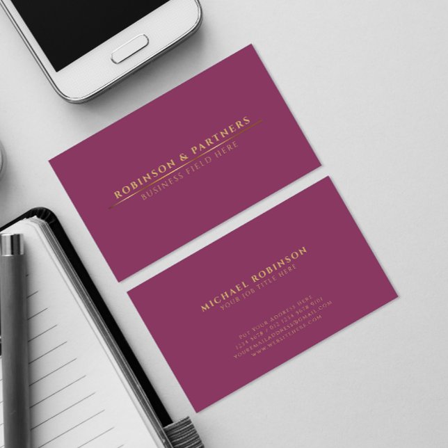 Minimalist Company Name | Gold Line | Dark Pink Business Card (Creator Uploaded)