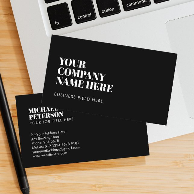 Minimalist Company Name | Serif Font on Black Business Card (Creator Uploaded)