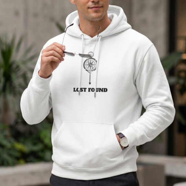 Minimalist Compass Lost Found Aesthetic White Pull Hoodie (Creator Uploaded)