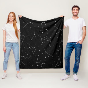 Minimalist Constellation Pattern in Black & White Fleece Blanket