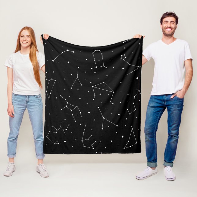 Minimalist Constellation Pattern in Black & White Fleece Blanket (In Situ)