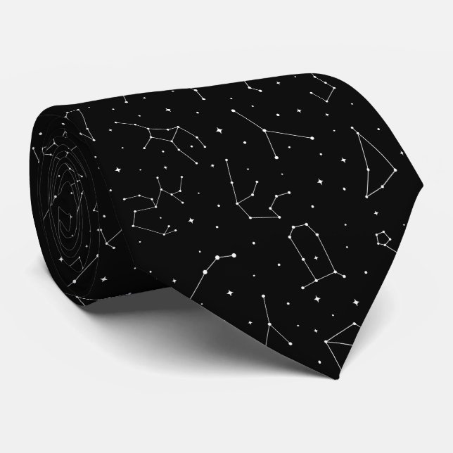 Minimalist Constellation Pattern in Black & White Tie (Rolled)