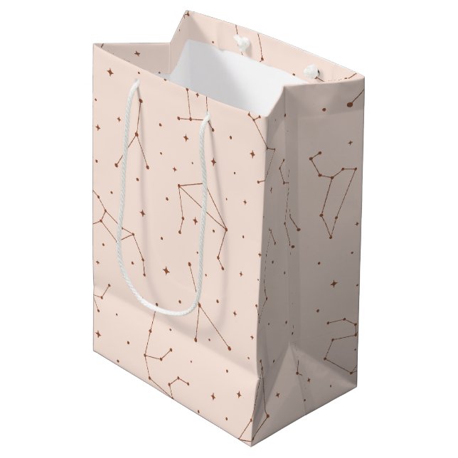 Minimalist Constellation Pattern in Pink & Brown Medium Gift Bag (Front Angled)