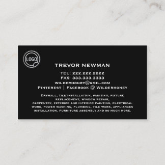Minimalist Construction Handyman Carpenter Wood Bu Business Card