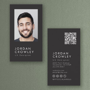 Minimalist Cool Modern Simple QR code Photo Business Card