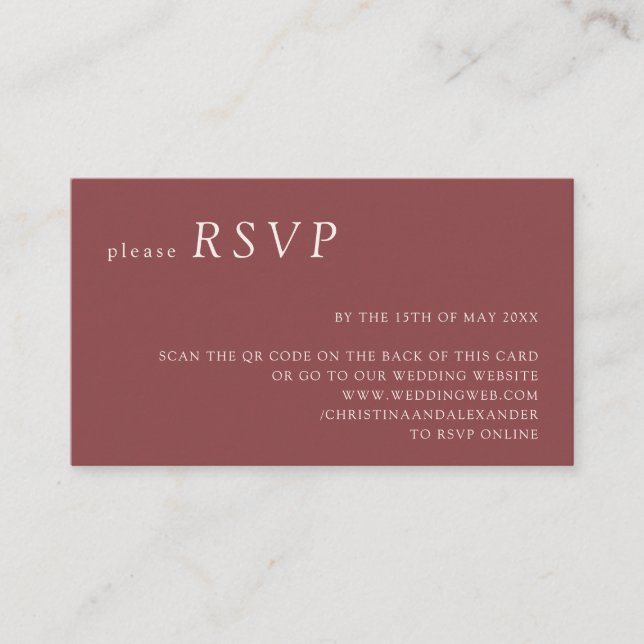 Minimalist Copper Rust Wedding QR Code RSVP Enclosure Card (Front)