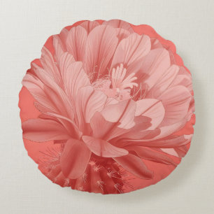 Minimalist Coral Cactus Bloom Round Cushion