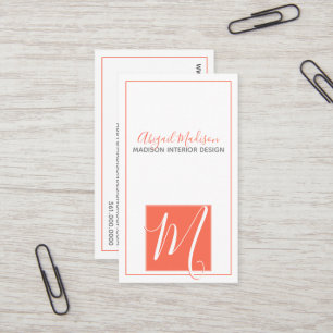 Minimalist Coral Elegant Script Monogram Business Card