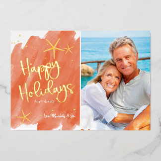 Minimalist Coral & Gold Tropical Beach Watercolor