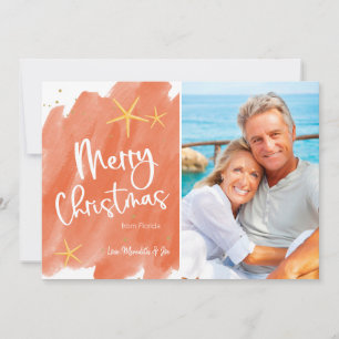 Minimalist Coral & Gold Watercolor Christmas Card