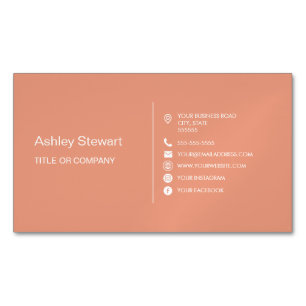 Minimalist Coral Peach Social media Modern Trendy Magnetic Business Card
