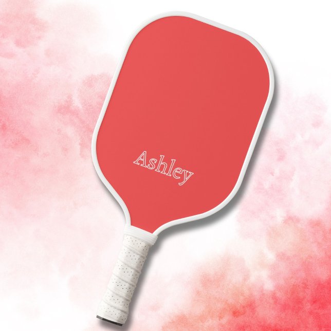Minimalist Coral Red Name Modern Pickleball Paddle (Creator Uploaded)