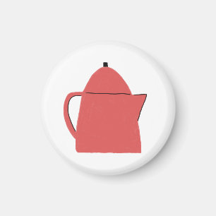 Minimalist Coral Red Teapot Kitchen Gift Magnet
