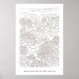 Minimalist Coral Reef Under Sea Line Art Poster