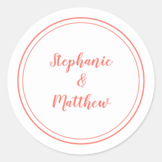 Minimalist Coral White Wedding Bride Groom Favour Classic Round Sticker