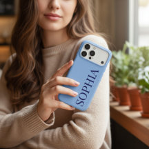 Minimalist Cornflower Blue & Navy Vertical Name